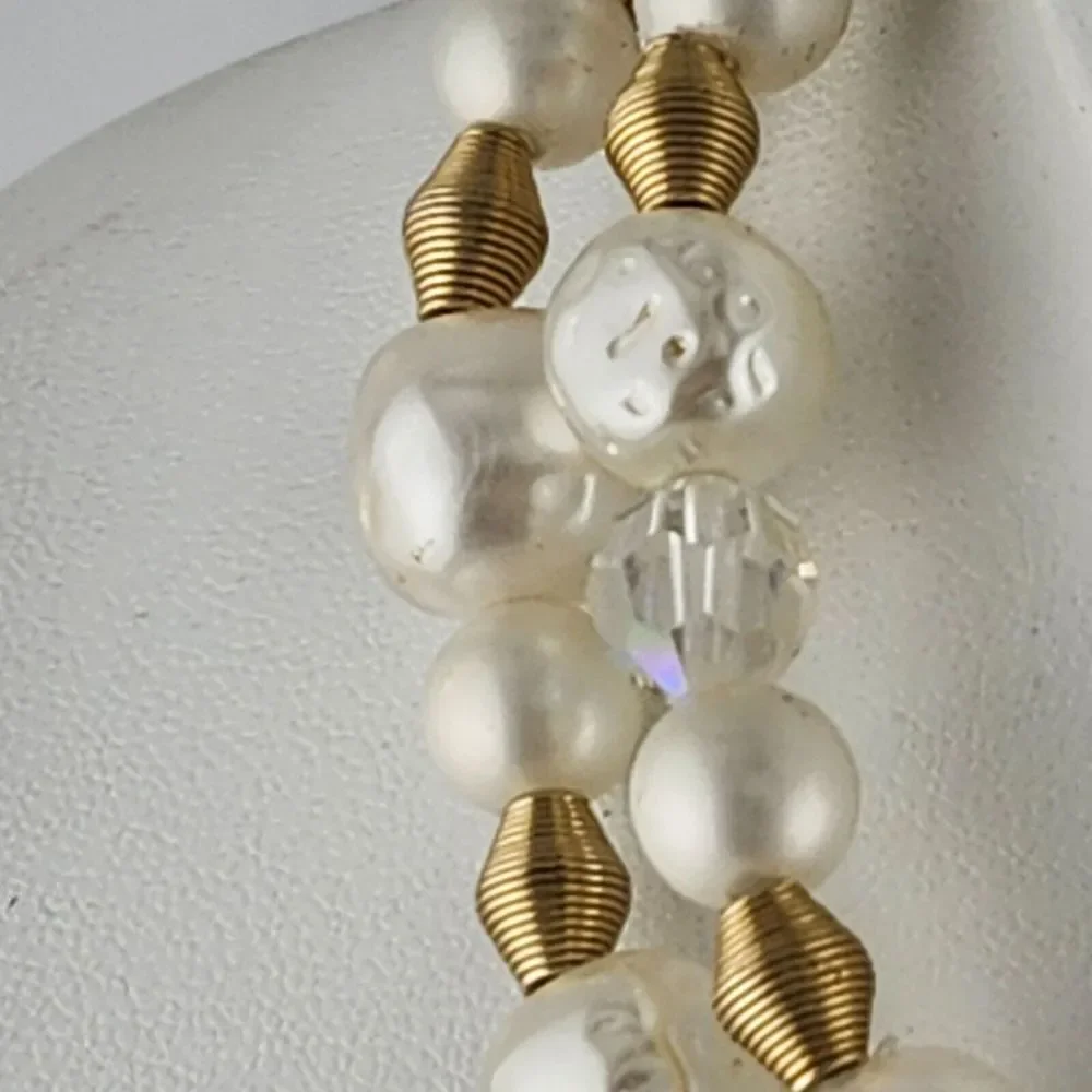 Vintage Capri Double Strand Faux Pearl‎ & Gold Bead Necklace 16